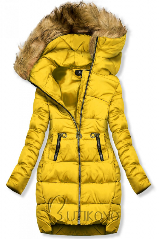 Žltá zimná bunda s kapucňou