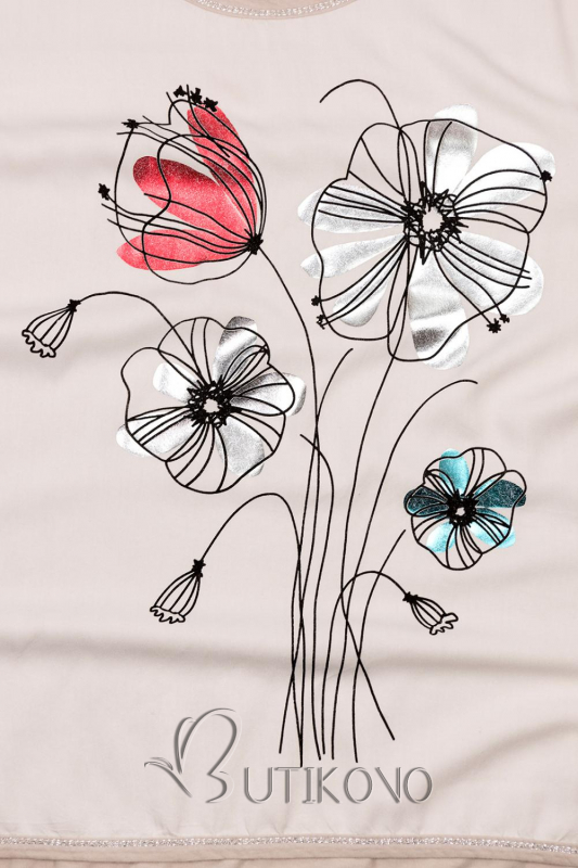 Béžové tričko s potlačou kvetov