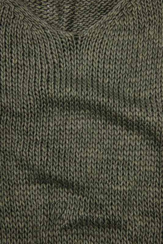 Khaki pletený pulóver