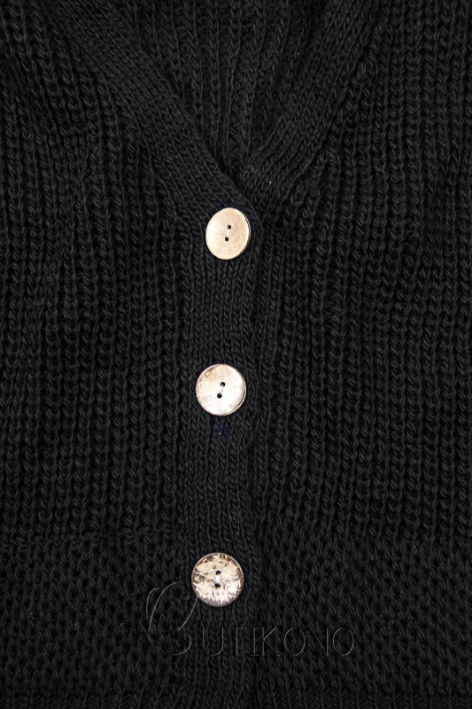 Čierny pletený sveter na gombíky