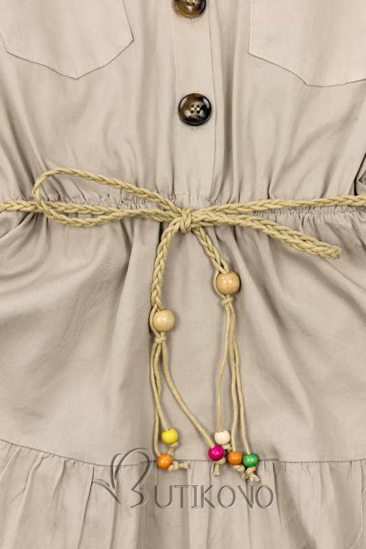 Košeľové béžové šaty s pleteným opaskom