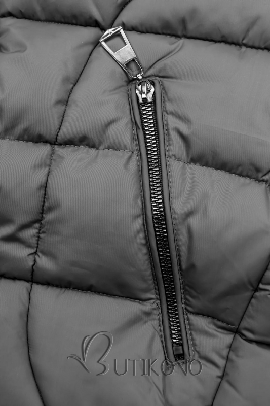 Sivá prešívaná bunda s odnímateľnou kapucňou