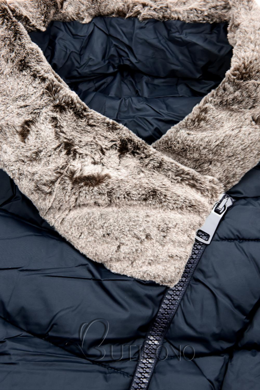 Tmavomodrá zimná bunda v predĺženom strihu
