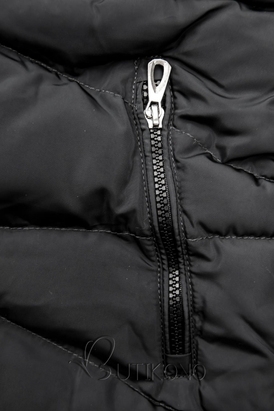 Sivá zimná prešívaná bunda s plyšom