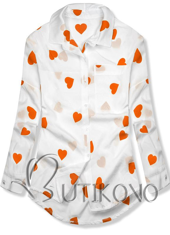 Bielo-oranžová košeľa so srdiečkami