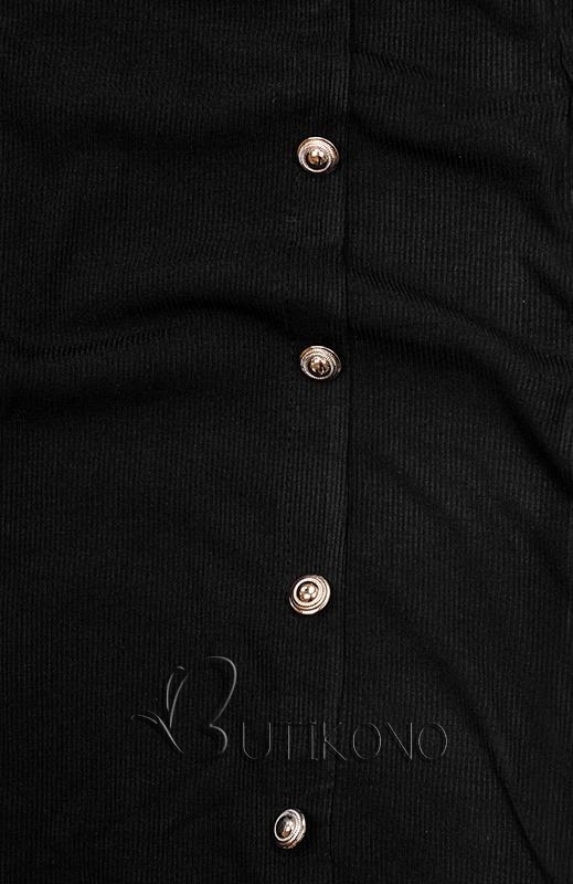 Čierne strečové šaty s dekoratívnymi gombíkmi