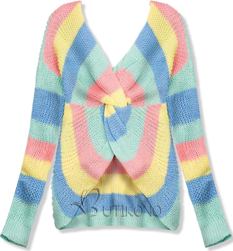 Farebný pruhovaný sveter s uzlom