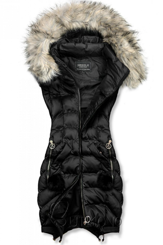 Čierna predĺžená zimná bunda/vesta