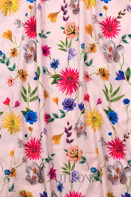 Púdrové maxi kvetinové farebné šaty
