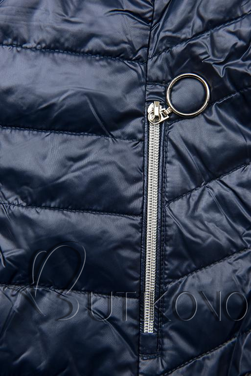 Tmavo-modrá jarná prešívaná bunda s kapucňou