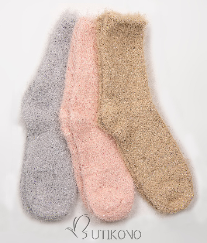 Dámske hrejivé ponožky béžová/sivá/ružová