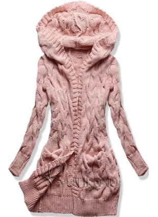 Ružový dlhý sveter s kapucňou