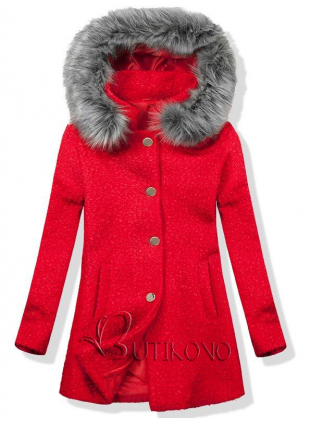 Vlnený jesenný kabát 1950 červená/šedá
