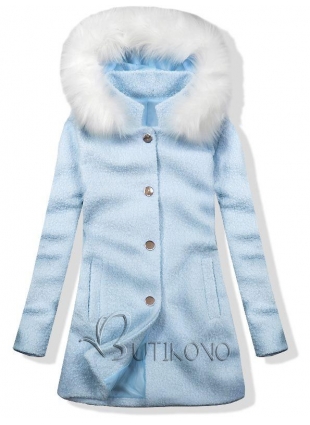 Vlnený jesenný kabát 1950 baby blue/biela
