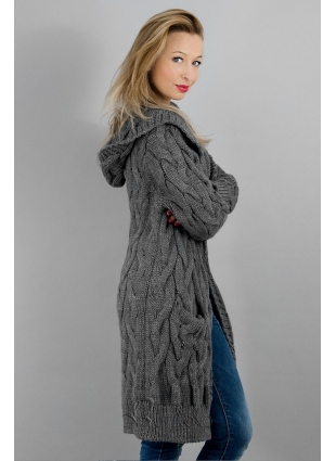 Tmavosivý dlhý sveter s kapucňou