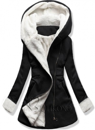 Čierny zimný kabát s kapucňou