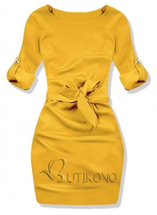 Horčicovožlté šaty so zaväzovaním v páse