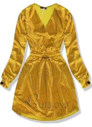 Zlatožlté zamatové krátke šaty