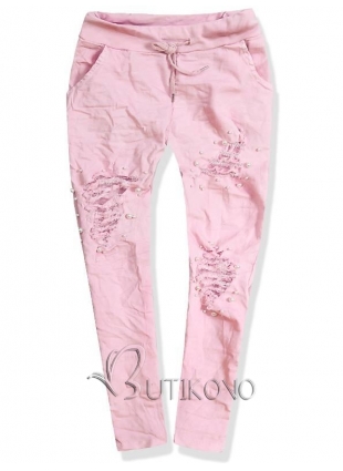 Ružové bavlnené nohavice s dierami