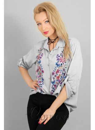 Sivá košeľa s kvetinovou potlačou