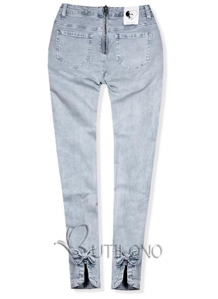 Sivé jeans nohavice so zipsom vzadu