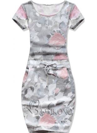 Sivé kvetinové bavlnené šaty