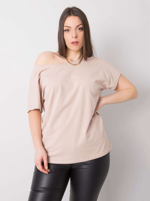 Béžové plus size tričko z bavlny