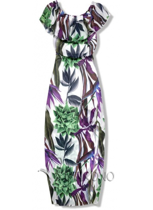 Fialovo - zelené maxi šaty s kvetinovou potlačou
