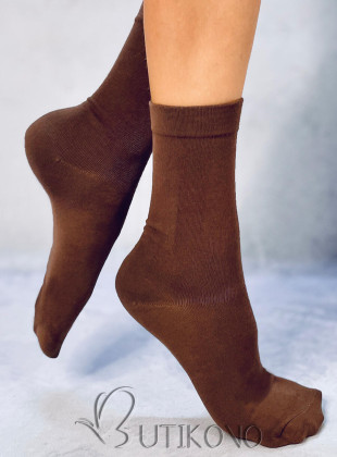 Hladké vysoké dámske ponožky čokoládovohnedé