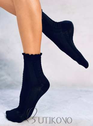 Čierne ponožky s pleteným vzorom 01