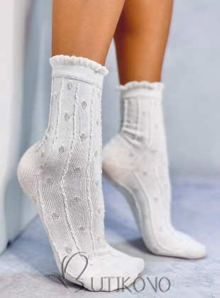 Ecru ponožky s pleteným vzorom 02