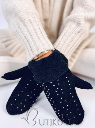 Zdobené dámske rukavice-palčiaky čierne