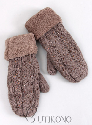 Zdobené dámske rukavice-palčiaky mocca