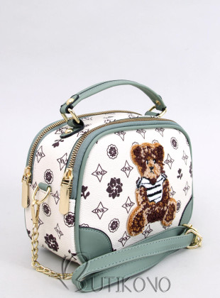 Kufríková kabelka s medvedíkom béžová/zelená
