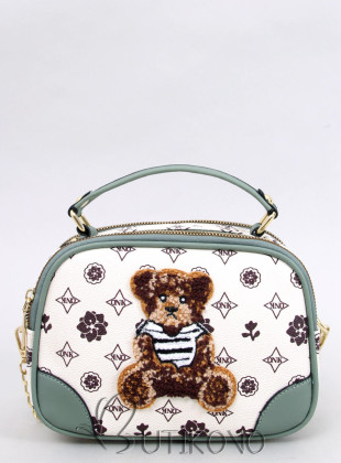 Kufríková kabelka s medvedíkom béžová/zelená