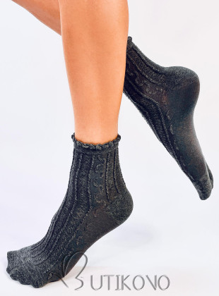 Tmavosivé dámske ponožky s volánom