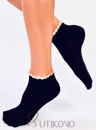 Dámske ponožky s háčkovaným lemom čierne