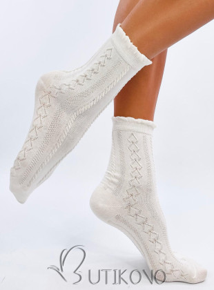 Ecru ponožky s pleteným vzorom 03