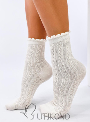 Ecru ponožky s pleteným vzorom 01