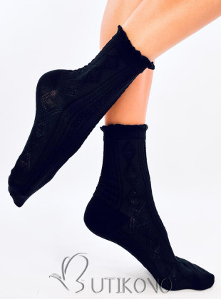 Čierne ponožky s pleteným vzorom 02
