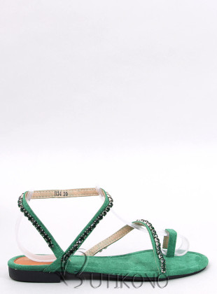 Zelené ploché sandále so zirkónmi