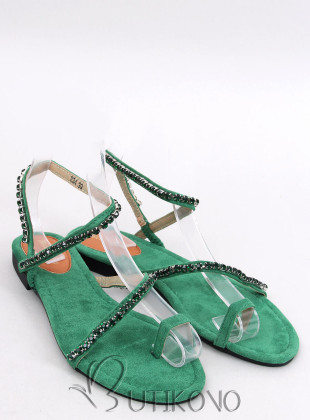 Zelené ploché sandále so zirkónmi