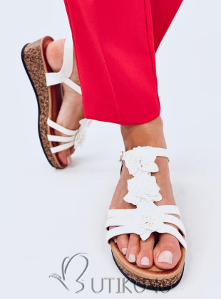 Biele sandále s korkovým podpätkom