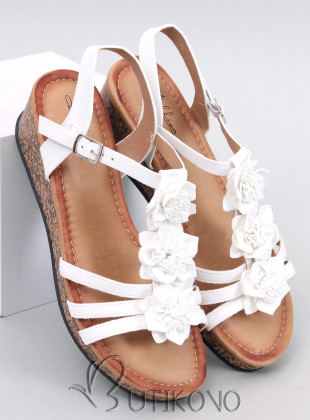 Biele sandále s korkovým podpätkom
