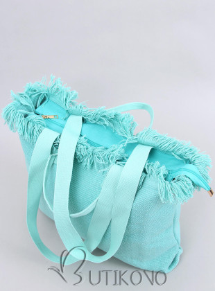 Mätovozelená plážová taška so strapcami