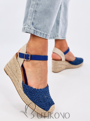 Sandále - espadrilky na klinovom podpätku modré