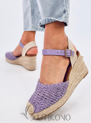 Sandále - espadrilky na klinovom podpätku lila