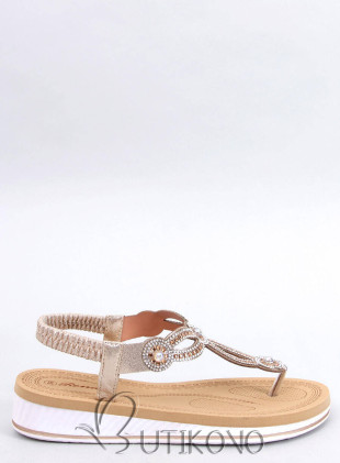 Zlaté nízke sandále so zirkónmi