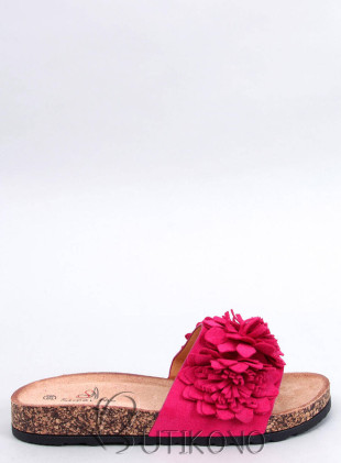 Ružové korkové šľapky s kvetmi
