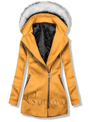 Horčicovožltý kabát s kapucňou